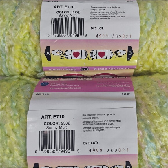 Red Heart Baby Clouds Yarn 4 Skeins Bulky Chunky Yellow Green Sunny Multi Lot - Picture 3 of 8
